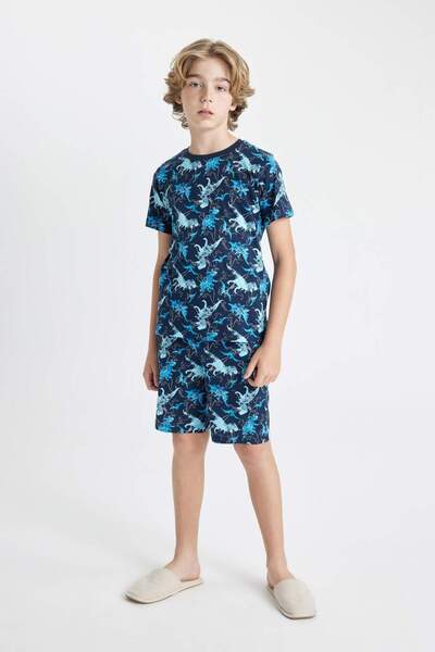 DeFacto Boy's Pajamas Set Dinosaur Printed Short Sleeve Top Shorts C5498A824Sm