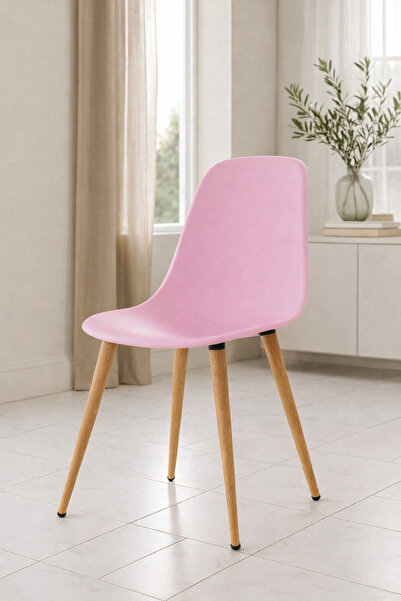 Estelia Abant Eames Sandalye Pembe Mutfak Sandalyesi – Ahşap Naturel Ayaklı, ...