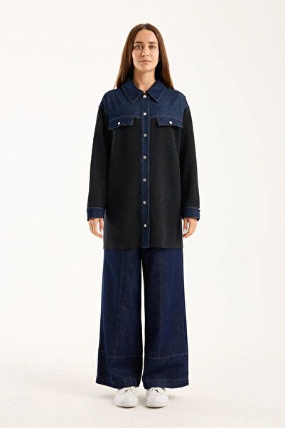 Invee Denim Detailed Shirt Jacket 7203 Anthracite