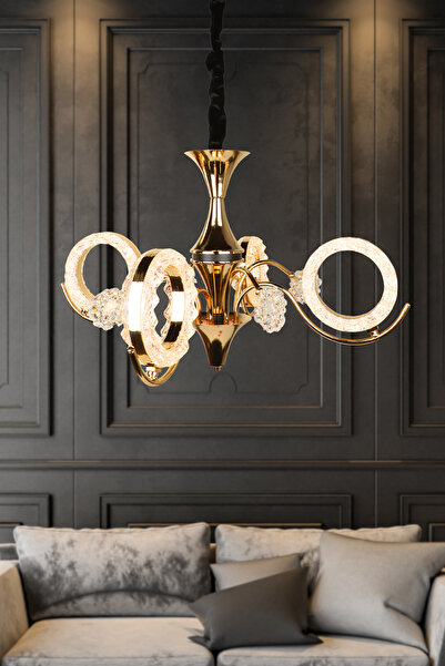 Begüsa Karel Ledli 4.Lü Avize Gold Kaplama