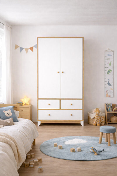 Koza % 100 MDF Bonnie Ahşap Beyaz 2 Kapılı Bebek&Çocuk Gardırop