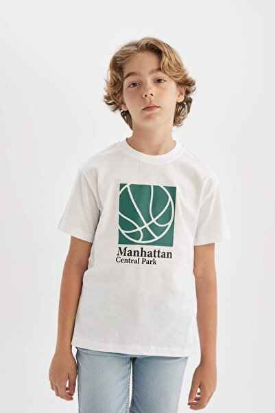 DeFacto Μπλουζάκι με λαιμόκοψη με τύπωμα και κοντό μανίκι για αγόρια D0431A824HS