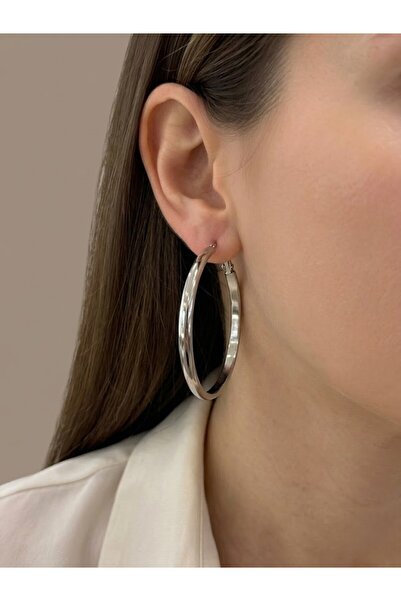 aurora dükkan أقراط دائرية من الفولاذ باللون الفضي مقاس 5.5 سم