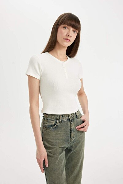 DeFacto Прилепваща велосипедна блуза с къс ръкав и вафелна материя D1189AX24SM