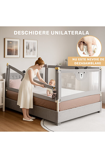 ROHS Balustradă pat glisant HappyKID XXL 200 cm Ursuleț, înălțime reglabilă 68-98 cm