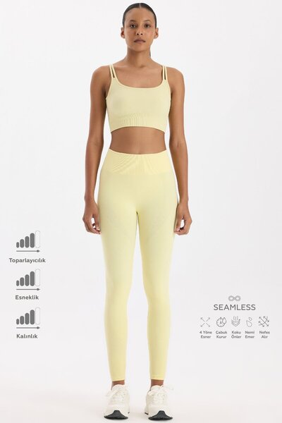 COMEUP Jakar Detaylı Spor Tayt Açık Sarı