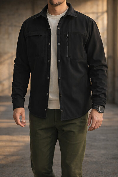 Souris Erkek Siyah Slimfit Dar Kalıp Softshell Gömlek