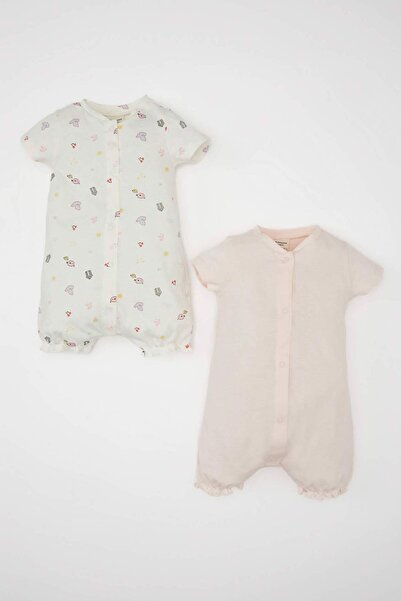 DeFacto Baby Girl Newborn Sea Printed Combed Cotton 2-Piece Short Sleeve Jump...