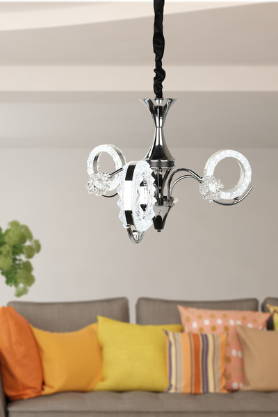 Begüsa Karel Ledli 3.Lü Avize Krom Kaplama