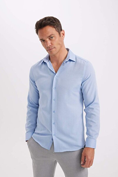 DeFacto Modern Fıt Polo Yaka Poplin Uzun Kollu Gömlek R4340AZNS