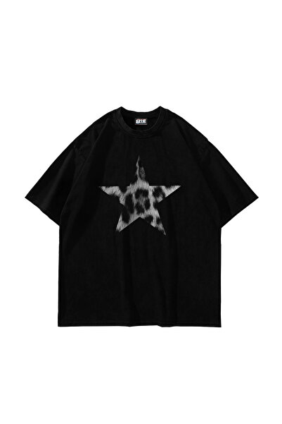 Sekizbiraltı Starz Sa leopard printom "V2" 24/1 Oversize kroj Unisex crna majica