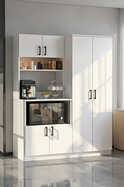 Moonlife Mobilya Brenda 4 Kapaklı Çok Amaçlı Kahve Köşesi Dolabı Beyaz