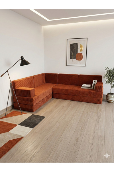 BAKIRÖZÜ HOME Premium Kadife Kumaş, Konforlu Yer Kanepesi ,Modüler Şark Köşes...