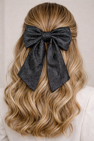 Modex Crna svetlucava mašna, automatska kopča za kosu (12 cm)