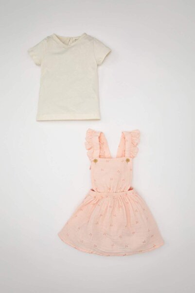 DeFacto Baby Girls Set of 2 Short Sleeve T-Shirt Muslin Floral Dress C5099A524Sm