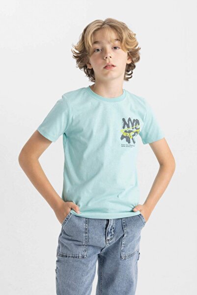 DeFacto Tricou cu mânecă scurtă cu imprimeu pentru băiat - Guler rotund C6887...