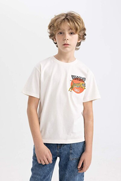 DeFacto Crew Neck Embroidered Short Sleeve T-Shirt for Boys D0402A824Sm