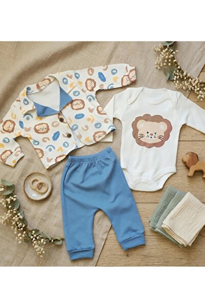 Nexvora Hello Aslan 3-Piece Baby Boy Bodysuit Set 100% Cotton Cotton 3-6-9 Mo...