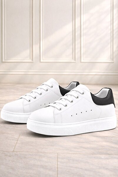 Rakerplus Pantofi sport pentru copii cu șireturi, cu talpă ușor și piele albă