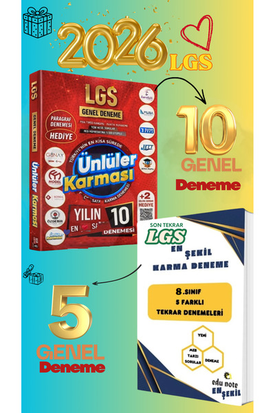 Ünlüler Karması 8.Sınıf 2026 LGS Genel 10 LU KARMA - EN ŞEKİL PAKET 5 Lİ TÜM ...