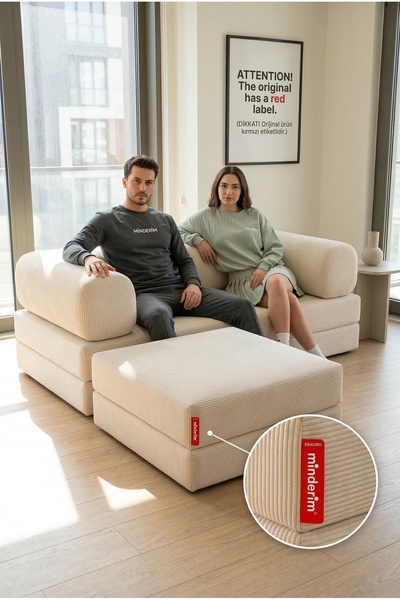 Minderim PİXEL Modüler Köşe Takımı | Yataklı L Koltuk | Fitilli Kadife | 50 D...