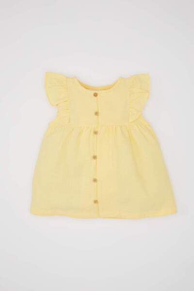 DeFacto Crew Neck Seersucker Textured Short Sleeve Shirt Baby Girl C5972A524Sm