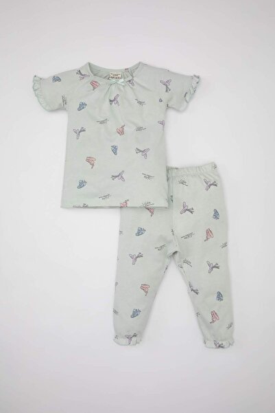 DeFacto Baby Girl Ballerina Pattern Short Sleeve Combed Cotton Pajama Set C20...