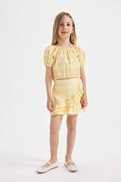 DeFacto Girl's Crinkle Short Sleeve Blouse Shorts Skirt Set of 2 C5348a8yl295mc