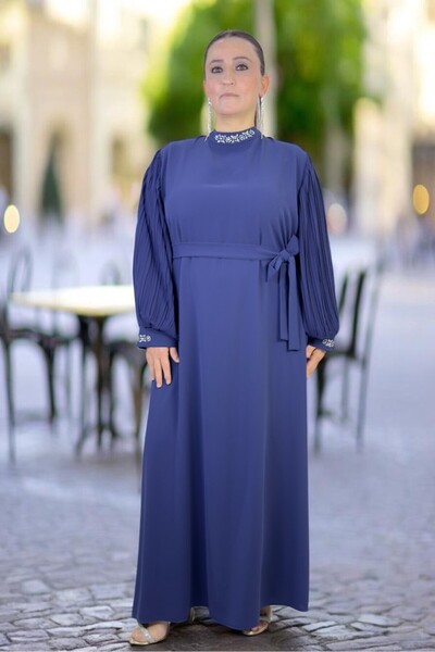 yagmurberen Stone-Embellished, Folded Volan Sleeves, Waist Belt, Oversize Lar...