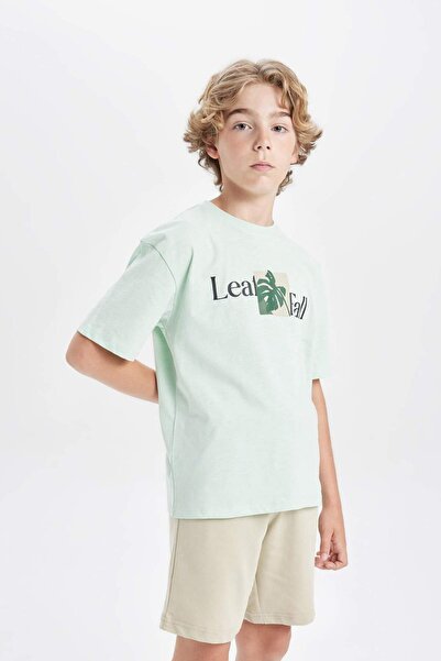 DeFacto Υπερμεγέθης φαρδιά μπλούζα με στάμπα και κοντό μανίκι για αγόρια C500...