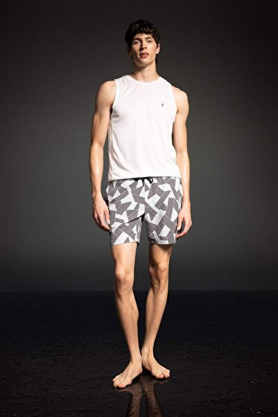 DeFacto Regular Fit Baskılı Esnek Dokulu Diz Boyu Sporcu Deniz Şortu B5993AX24HS