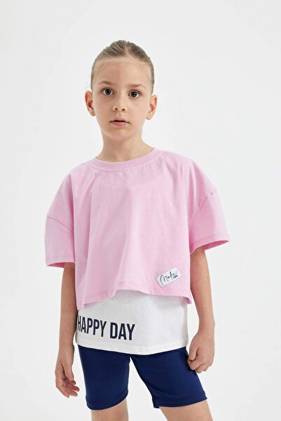 DeFacto 2-компонентен комплект с широка кройка, велосипедна яка, къс ръкав, п...