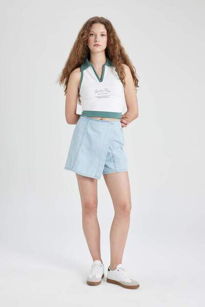 DeFacto Fustă pantaloni scurti de jeans cu talie înaltă B8292AX24SM