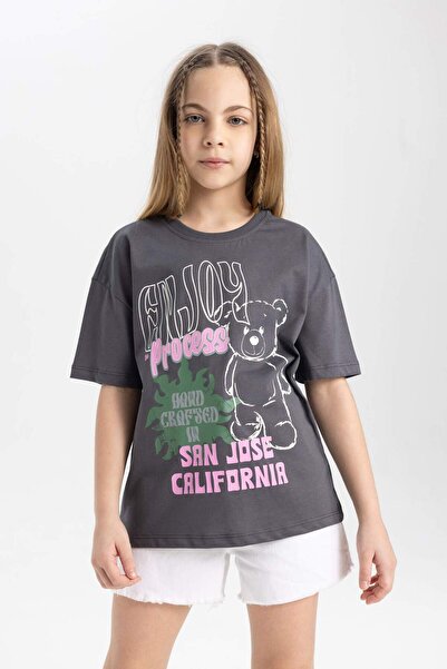 DeFacto Relax Fit Crew Neck με τύπωμα κοντομάνικο μπλουζάκι για κορίτσια B512...