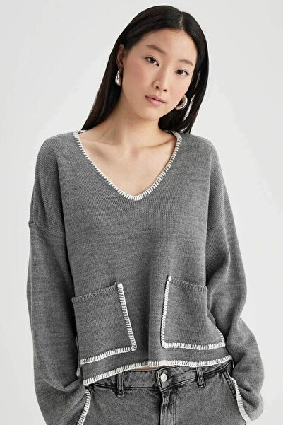 DeFacto Tricotaj cu decolteu în V cu croiala normală Pulover D0050AX24SP