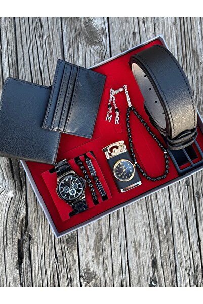 DEEPWELL Erkek Kol Saati Kemer Kartlık Cüzdan Tespih Bileklik Ve Işıklı Çakma...