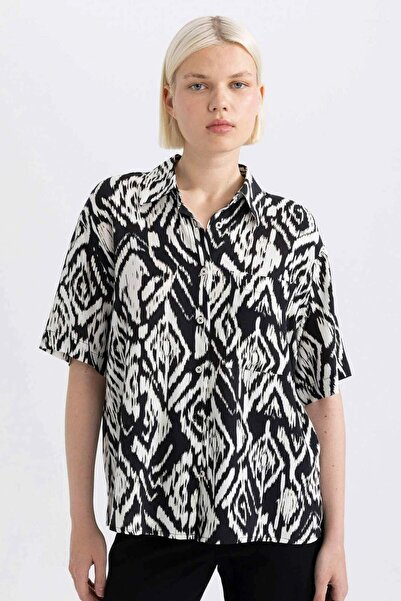 DeFacto Oversize Wide Fit Pattern Short Sleeve Shirt C8731Ax24Sm