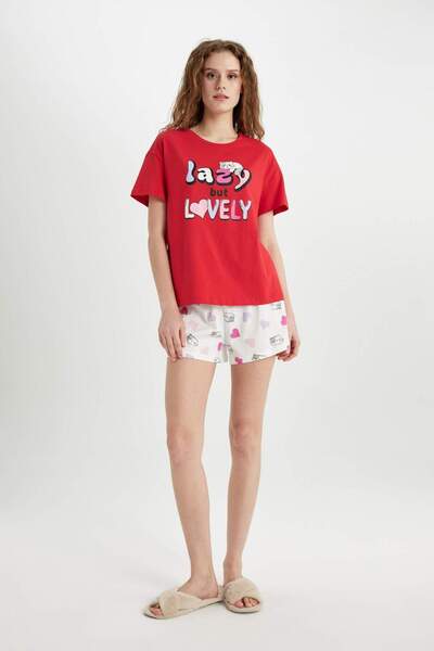 DeFacto Fall In Love Regular Fit κοντομάνικο σορτς πιτζάμα με στάμπα C0770ax24sm