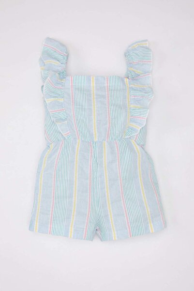 DeFacto بذلة بوبلين مخططة بحمالات للفتيات الصغيرات C7039A524SM