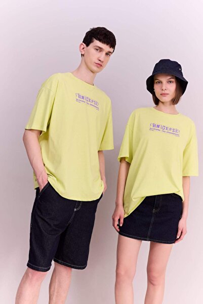 DeFacto Coool Oversize Wide Fit Crew Neck Back Printed Short Sleeve T-Shirt B...