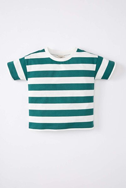 DeFacto طفل رضيع طاقم الرقبة مخطط قصيرة الأكمام تي شيرت B6971A524SM