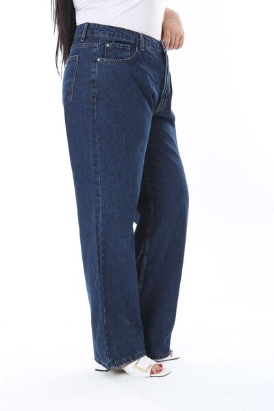 Şans Kadın Büyük Beden Lacivert Yüksek Bel Geniş Paçalı Kot Pantolon 65N38298