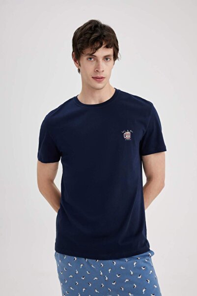 DeFacto بيجامة علوية بأكمام قصيرة مطبوعة برقبة دائرية وقصة عادية B8689AX24SP