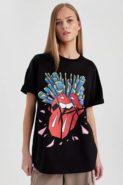 DeFacto Tricou cu mânecă scurtă Rolling Stones Oversize Wide Fit Crew C3771AX...