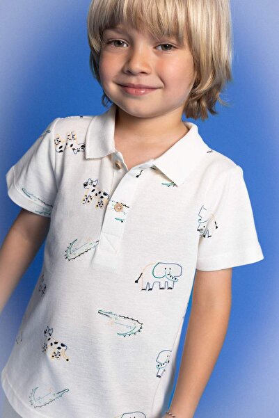 DeFacto Baby Boy Animal Pattern Pique Short Sleeve Polo T-Shirt C6268A524SM