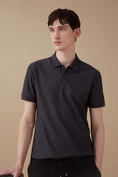 DeFacto Modern Fit Basic Plain Textured Short Sleeve Polo T-Shirt B6374Ax24Sp