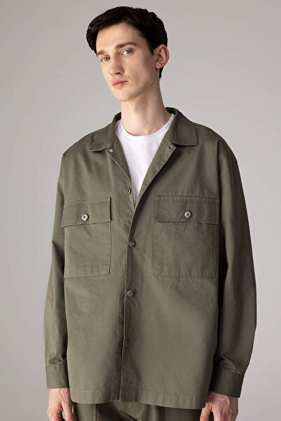 DeFacto bumbac 100% supradimensionat Jachetă cămașă cu croială largă și guler...