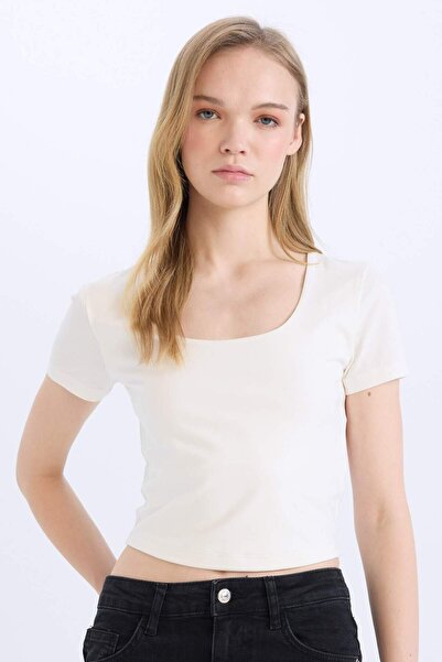 DeFacto Tricou de bază cu mânecă scurtă, cu decolteu în U, C6102AX24SM