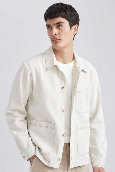 DeFacto Jachetă de cămașă cu buzunar cu nasturi, cu guler polo, cu ajustare n...