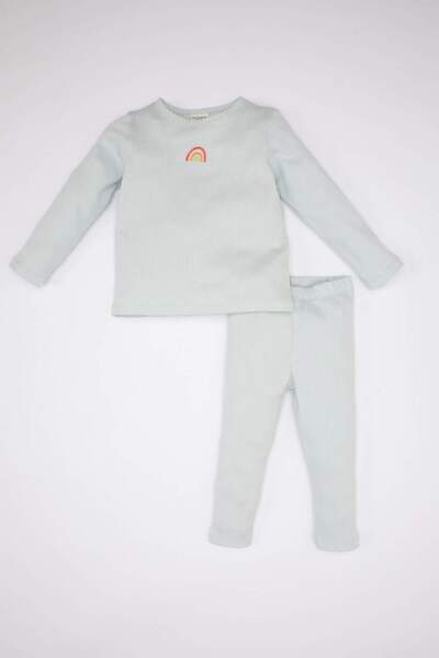 DeFacto Baby Girl Embroidered Long Sleeve Ribbed Camisole Pajama Set B9239A524SP